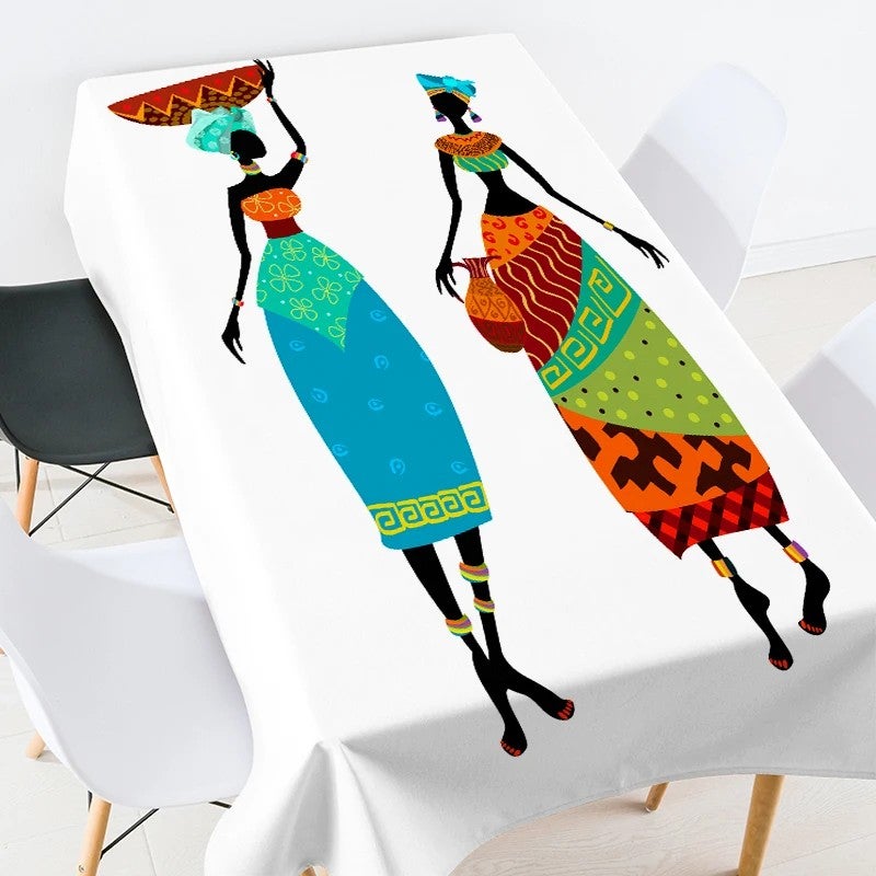 Bluejw Digital Printed African Tribe Woman Design Polyester Fabric Tablecloth - Image 1